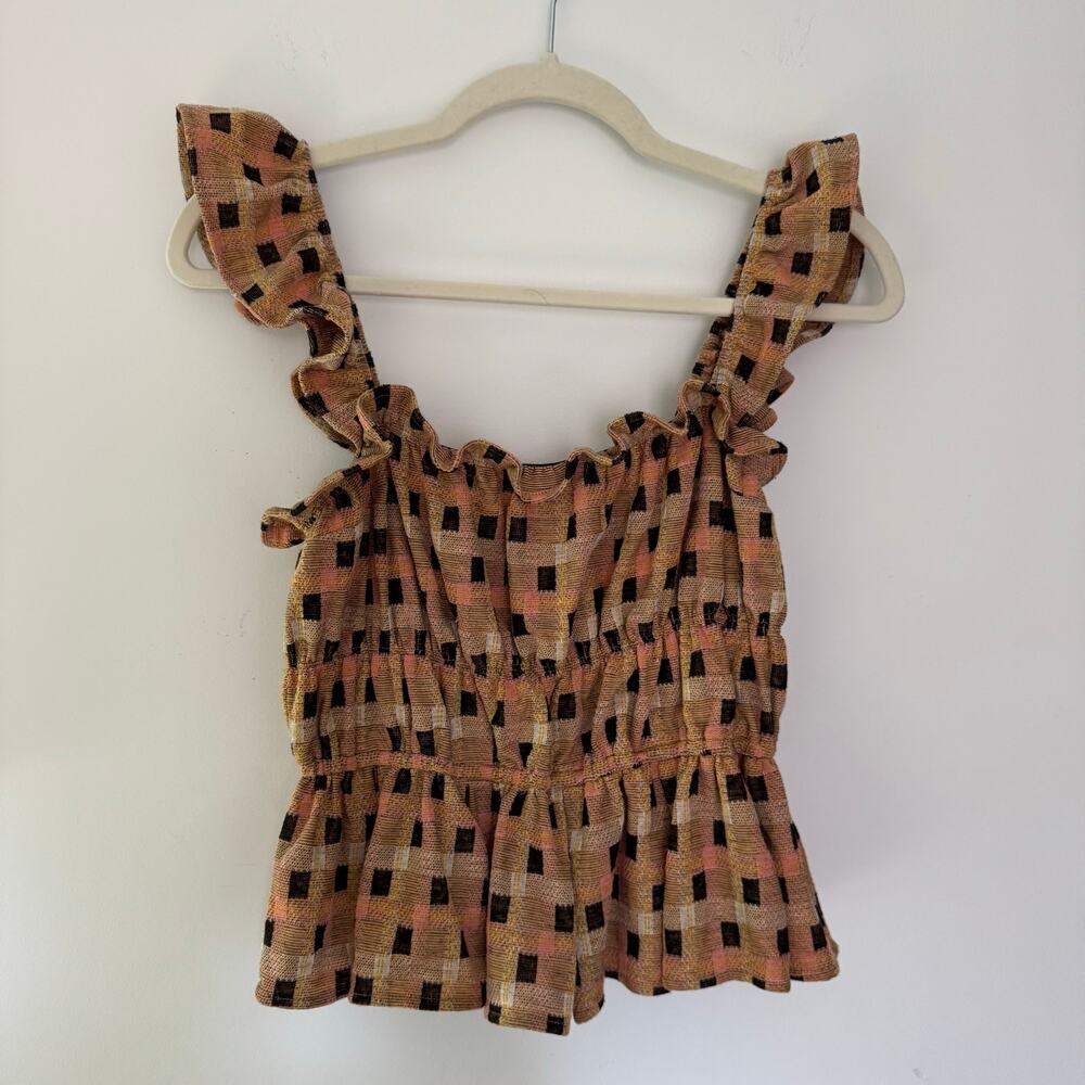 Eva Franco Plaid Ruffle Tank Top